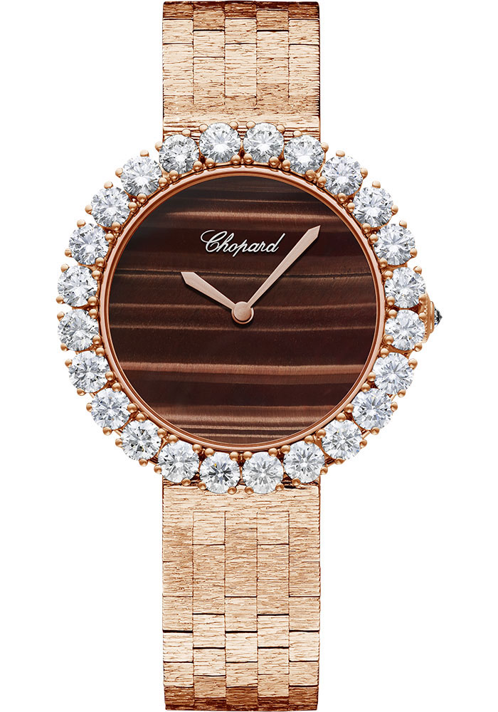 Chopard L'Heure Du Diamant Rose Gold 35.75 MM - Brown Strap - Diamond Bezel - Tigers Eye Dial - 10A419-5623