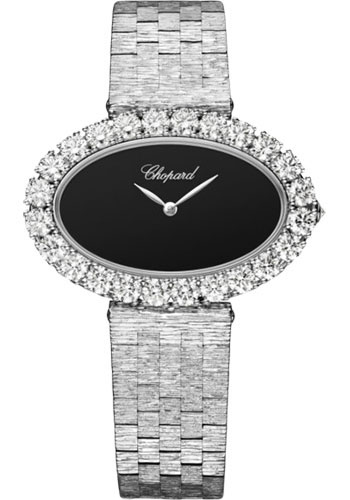 Chopard L'Heure Du Diamant White Gold 33 MM - White Gold Bracelet - Diamond Bezel - Onyx Dial - 10a376-1008