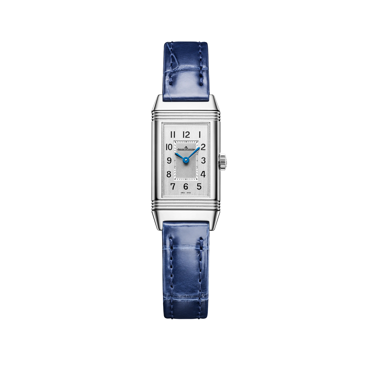 JLC - Reverso Classic Monoface Origin - 32.5 MM x 16.3 MM - Stainless Steel - Silvered-Gray Guilloché Dial - Blue Leather Strap - Q3878520