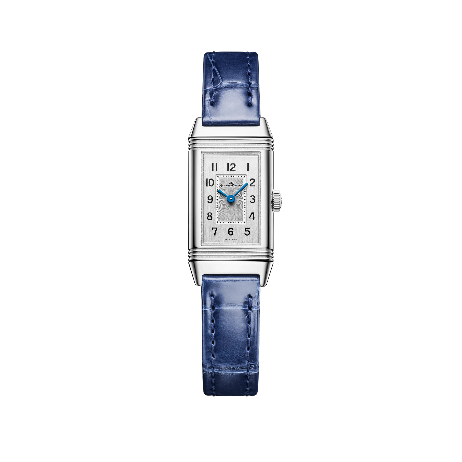 JLC - Reverso Classic Monoface Origin - 32.5 MM x 16.3 MM - Stainless Steel - Silvered-Gray Guilloché Dial - Blue Leather Strap - Q3878520