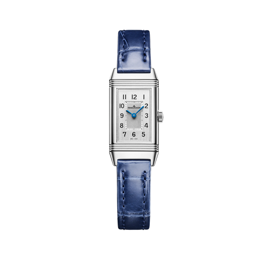 JLC - Reverso Classic Monoface Origin - 32.5 MM x 16.3 MM - Stainless Steel - Silvered-Gray Guilloché Dial - Blue Leather Strap - Q3878520