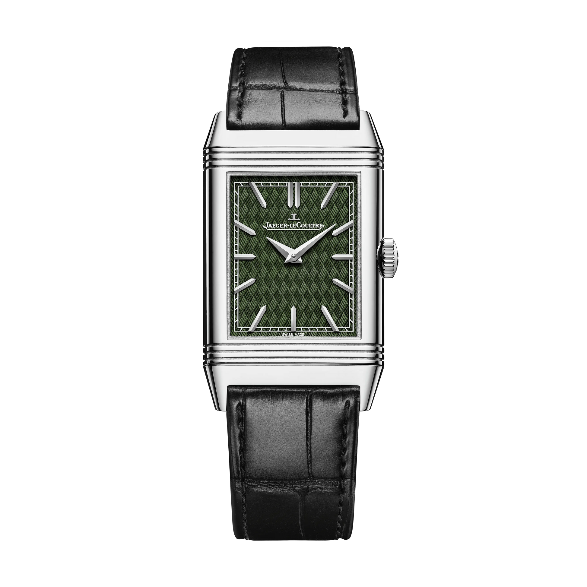 JLC - Reverso Tribute Rustam Pursues Akvan - Limited Edition - 45.6 MM x 27.4 MM - White Gold - Fir Green Guilloché Enamel Dial - Black Leather Strap - Q39334S4