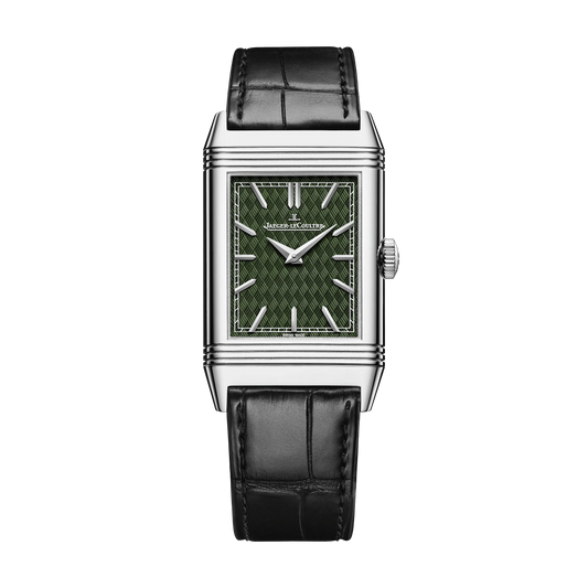 JLC - Reverso Tribute Rustam Pursues Akvan - Limited Edition - 45.6 MM x 27.4 MM - White Gold - Fir Green Guilloché Enamel Dial - Black Leather Strap - Q39334S4