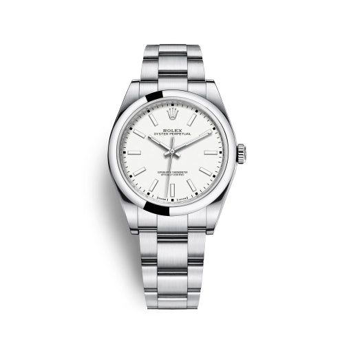 Rolex Stainless Steel Oyster Perpetual no date Watch - 39 MM - Oyster Bracelet - White Dial - 114300-0004
