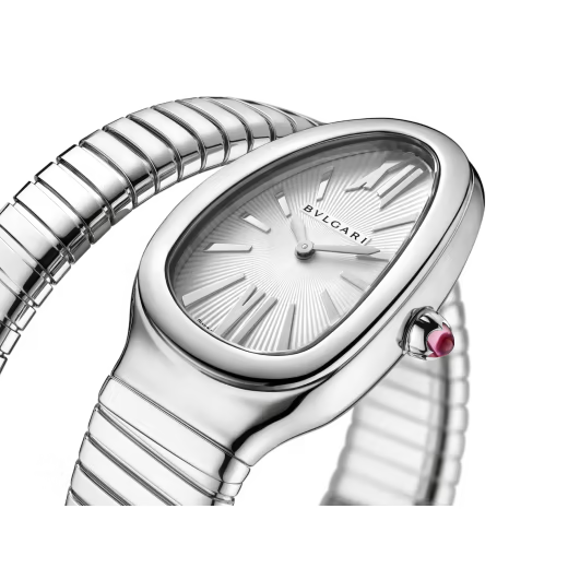 Bvlgari Serpenti Tubogas - 1 Row - Stainless Steel 35 MM - Stainless Steel Bracelet - Silver Opaline Dial - 101817