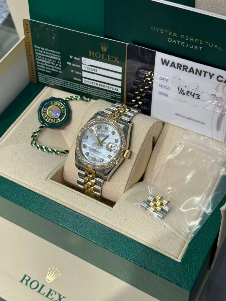 Rolex Stainless Steel And Yellow Gold Datejust - 36 MM - Jubilee Bracelet - Diamond Bezel - White Mother of Pearl Diamond Dial - 116243-0018