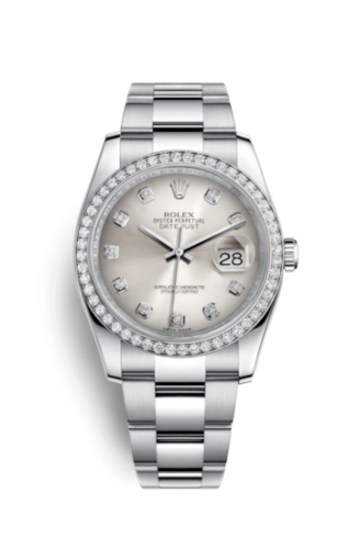 Rolex Stainless Steel And White Gold Datejust - 36 MM - Oyster Bracelet - Diamond Bezel - Silver Diamond Dial - 116244-0033
