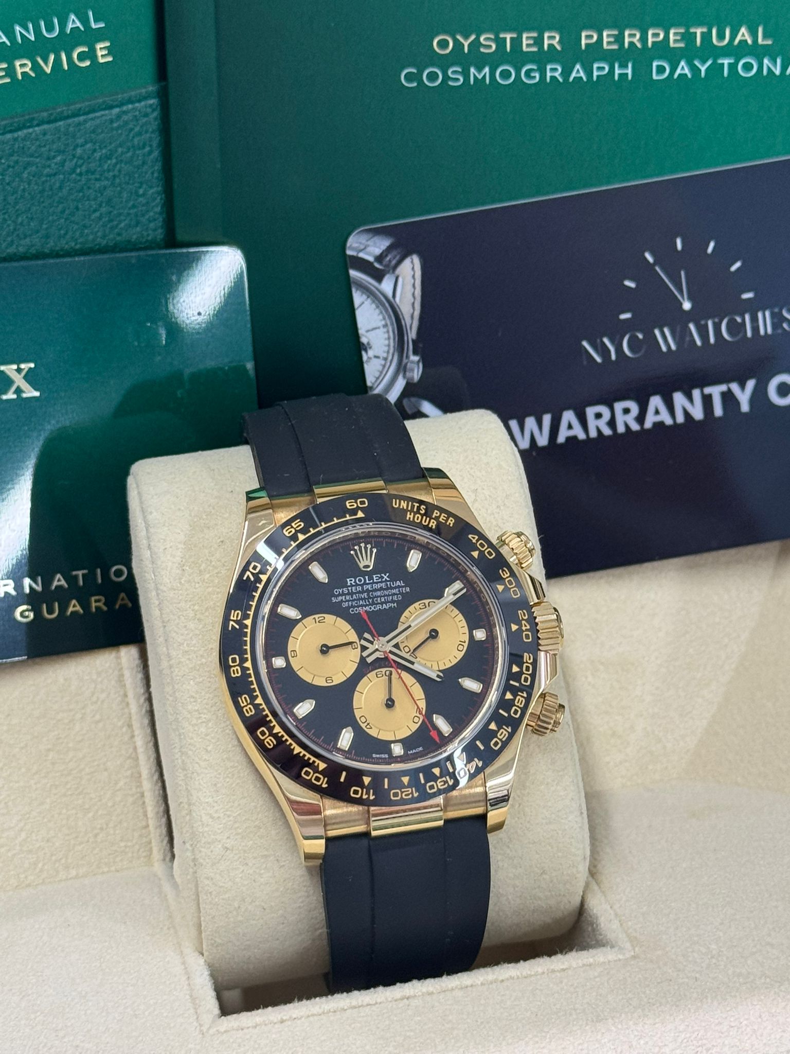 Rolex Yellow Gold Daytona Watch - 40 MM - Oysterflex Strap - Black Dial - 116518LN bkchof