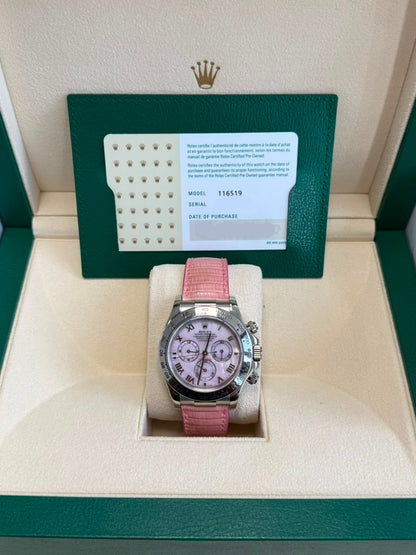Rolex White Gold Daytona Beach Collection - 40 MM -&nbsp; Pink Leather Strap - Pink Dial - 116519 Pink