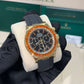 Rolex Yellow Gold Daytona Watch - 40 MM - Oysterflex Strap - Black Diamond Dial - Orange Baguette Sapphire Bezel - 116588SACO