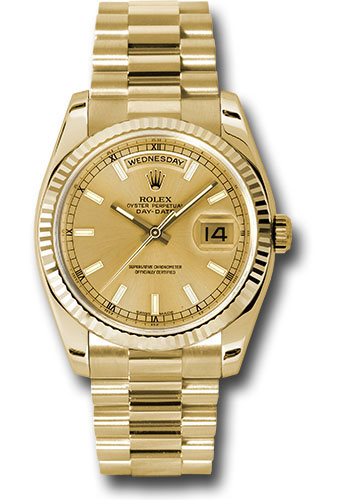 Rolex Day-Date - 36 MM - Yellow Gold - Champagne Index Dial - 118238 chsp  nyc watcher nyc watches