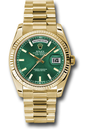 Rolex Day-Date - 36 MM - Yellow Gold - Green Index Dial - 118238 grip  nyc watcher nyc watches