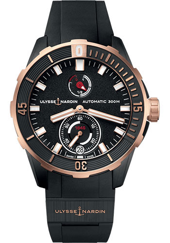 Ulysse Nardin Diver Chronometer Titanium and Rose Gold Case 44 MM - Black Rubber Strap - Black Dial - 1185-170-3/BLACK