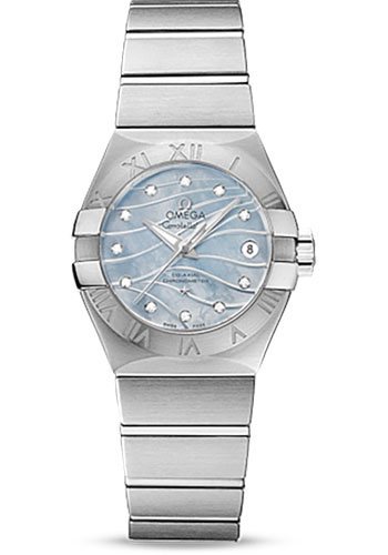 Omega Constellation Stainless Steel 27 MM - Stainless Steel Bracelet - Blue Mother-Of-Pearl Diamond Dial - 123.10.27.20.57.001