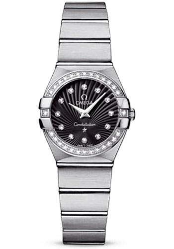 Omega Constellation Stainless Steel 24 MM - Stainless Steel Bracelet - Diamond Bezel - Black Diamond Dial - 123.15.24.60.51.001