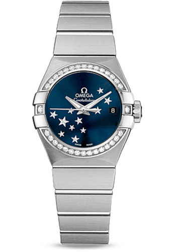 Omega Constellation Stainless Steel 27 MM - Stainless Steel and Bracelet - Diamond Bezel - Blue Dial - 123.15.27.20.03.001