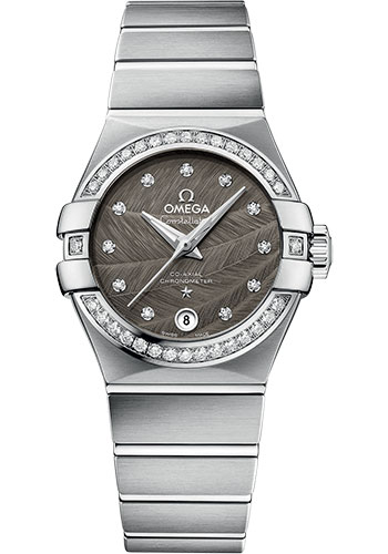 Omega Constellation Stainless Steel 27 MM - Stainless Steel Bracelet - Diamond Bezel - Grey Diamond Dial - 123.15.27.20.56.001