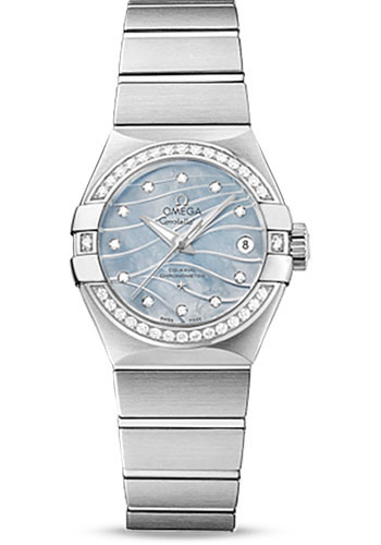 Omega Constellation Stainless Steel 27 MM - Stainless Steel Bracelet - Diamond Bezel - Blue Mother-Of-Pearl Diamond Dial - 123.15.27.20.57.001