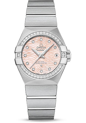 Omega Constellation Stainless Steel 27 MM - Stainless Steel Bracelet - Diamond Bezel - Pink Mother-Of-Pearl Diamond Dial - 123.15.27.20.57.002