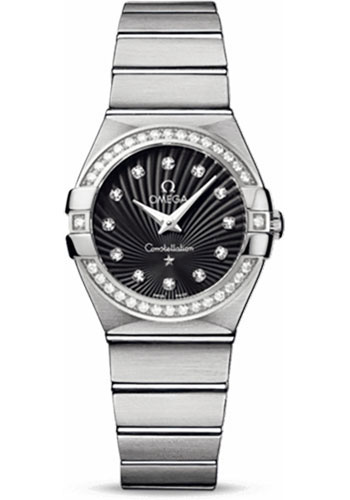 Omega Constellation Stainless Steel 27 MM - Stainless Steel Bracelet - Diamond Bezel - Black Diamond Dial - 123.15.27.60.51.001