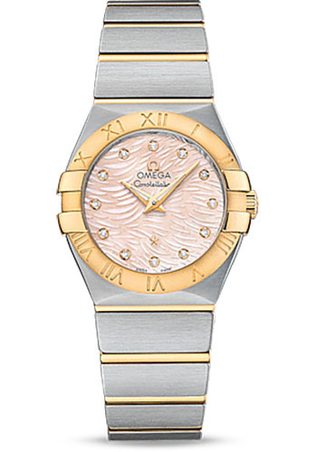 Omega Constellation Stainless Steel and Yellow Gold 27 MM - Stainless Steel and Yellow Gold Bracelet - Pink Mother-Of-Pearl Diamond Dial - 123.20.27.60.57.005