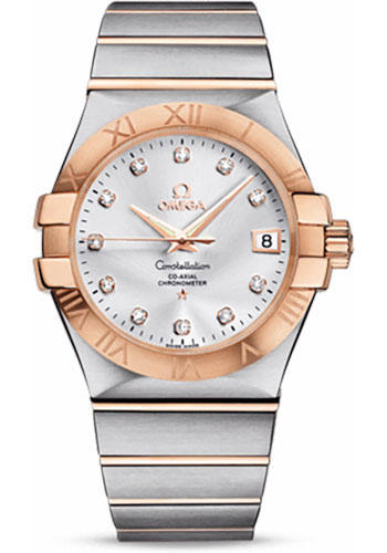 Omega Constellation Stainless Steel and Rose Gold 35 MM - Stainless Steel and Rose Gold Bracelet - Silver Diamond Dial - 123.20.35.20.52.001