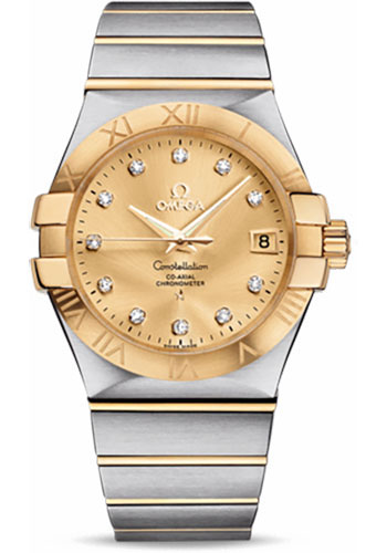 Omega Constellation Stainless Steel and Yellow Gold 35 MM - Stainless Steel and Yellow Gold Bracelet - Champagne Diamond Dial - 123.20.35.20.58.001