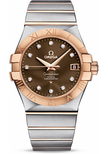 Omega Constellation Stainless Steel and Rose Gold 35 MM - Stainless Steel and Rose Gold Bracelet - Brown Diamond Dial - 123.20.35.20.63.001