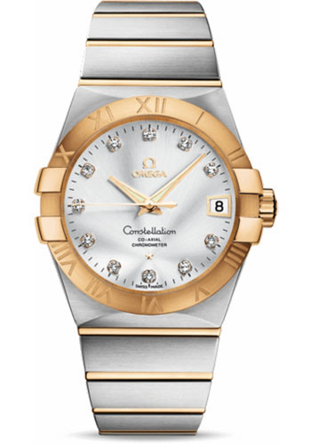 Omega Constellation Stainless Steel and Yellow Gold 38 MM - Stainless Steel and Yellow Gold Bracelet - Silver Diamond Dial - 123.20.38.21.52.002