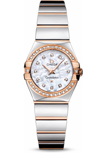 Omega Constellation Rose Gold and Stainless Steel 24 MM - Rose Gold and Stainless Steel Bracelet - Diamond Bezel - White Mother-Of-Pearl Diamond Dial - 123.25.24.60.55.005