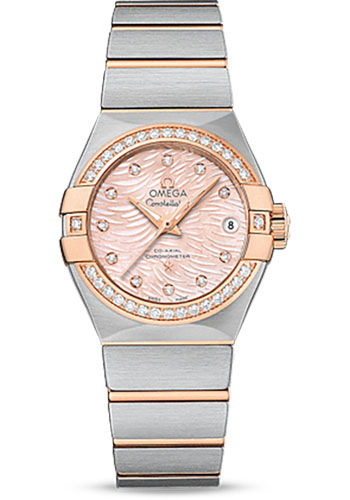 Omega Constellation Stainless Steel and Rose Gold 27 MM - Stainless Steel and Rose Gold Bracelet - Diamond Bezel - Pink Mother-Of-Pearl Diamond Dial - 123.25.27.20.57.004