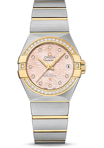 Omega Constellation Stainless Steel and Yellow Gold 27 MM - Stainless Steel and Yellow Gold Bracelet - Diamond Bezel - Pink Mother-Of-Pearl Diamond Dial - 123.25.27.20.57.005