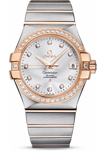 Omega Constellation Stainless Steel and Rose Gold 35 MM - Stainless Steel and Rose Gold Bracelet - Diamond Bezel - Silver Diamond Dial - 123.25.35.20.52.001