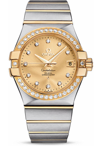 Omega Constellation Stainless Steel and Yellow Gold 35 MM - Stainless Steel and Yellow Gold Bracelet - Diamond Bezel - Champagne Diamond Dial - 123.25.35.20.58.001