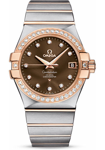 Omega Constellation Stainless Steel and Rose Gold 35 MM - Stainless Steel and Rose Gold Bracelet - Diamond Bezel - Brown Diamond Dial - 123.25.35.20.63.001