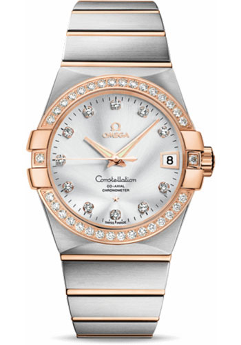 Omega Constellation Stainless Steel and Rose Gold 38 MM - Stainless Steel and Rose Gold Bracelet - Diamond Bezel - Silver Diamond Dial - 123.25.38.21.52.001