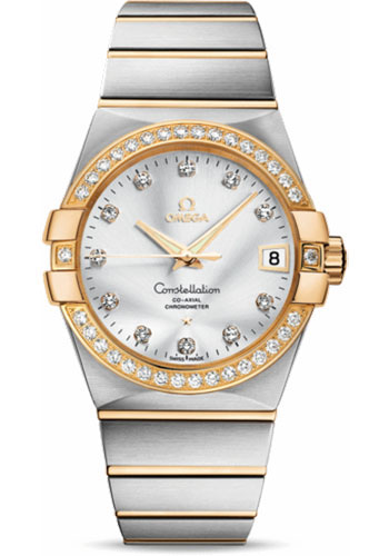 Omega Constellation Stainless Steel and Yellow Gold 38 MM - Stainless Steel and Yellow Gold Bracelet - Diamond Bezel - Silver Diamond Dial - 123.25.38.21.52.002