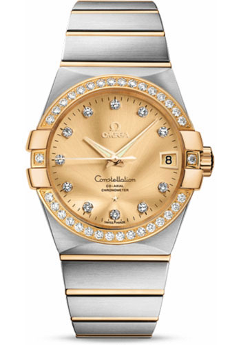 Omega Constellation Stainless Steel and Yellow Gold 38 MM - Stainless Steel and Yellow Gold Bracelet - Diamond Bezel - Champagne Diamond Dial - 123.25.38.21.58.001