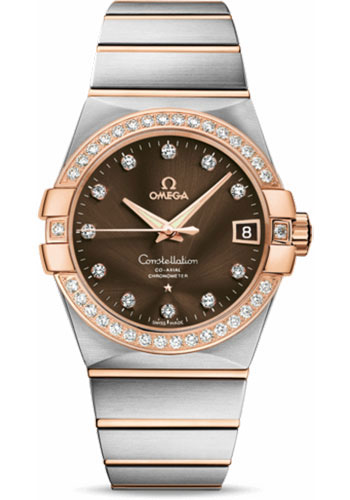 Omega Constellation Stainless Steel and Rose Gold 38 MM - Stainless Steel and Rose Gold Bracelet - Diamond Bezel - Brown Diamond Dial - 123.25.38.21.63.001