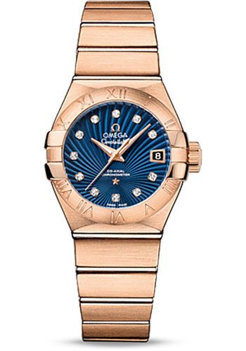 Omega Constellation Rose Gold 27 MM - Rose Gold Bracelet - Blue Supernova Diamond Dial - 123.50.27.20.53.001