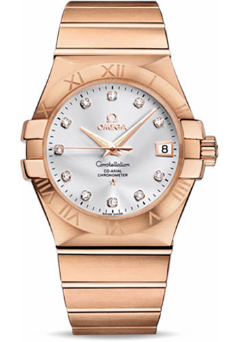 Omega Constellation Rose Gold 35 MM - Rose Gold Bracelet - Silver Diamond Dial - 123.50.35.20.52.001