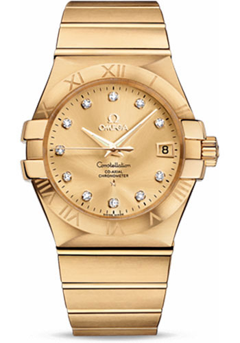 Omega Constellation Yellow Gold 35 MM - Yellow Gold Bracelet - Champagne Diamond Dial - 123.50.35.20.58.001