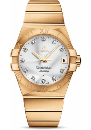 Omega Constellation Yellow Gold 38 MM - Yellow Gold Bracelet - Silver Diamond Dial - 123.50.38.21.52.002