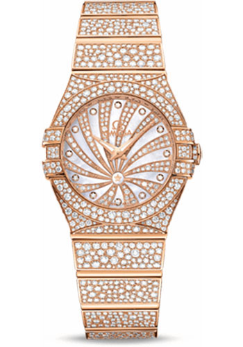 Omega Constellation Rose Gold Diamond 27 MM - Rose Gold Diamond Bracelet - Diamond Bezel -Mother-Of-Pearl Diamond Dial - 123.55.27.60.55.009