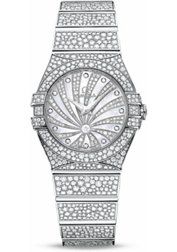 Omega Constellation White Gold 27 MM - White Gold Diamond Bracelet - Diamond Bezel - Mother-Of-Pearl Diamond Dial - 123.55.27.60.55.010