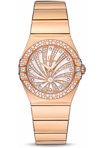 Omega Constellation Rose Gold 27 MM - Rose Gold Bracelet - Diamond Bezel -Mother-Of-Pearl Diamond Dial - 123.55.27.60.55.013