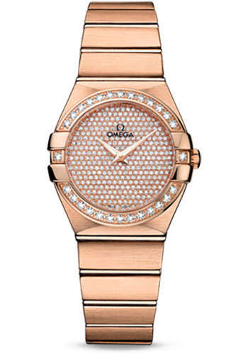 Omega Constellation Rose Gold 27 MM - Rose Gold Bracelet - Diamond Bezel - Diamond Paved Dial - 123.55.27.60.99.004