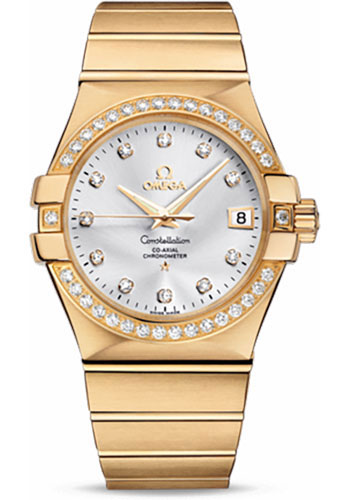 Omega Constellation Yellow Gold 35 MM - Yellow Gold Bracelet - Diamond Bezel - Silver Diamond Dial - 123.55.35.20.52.002