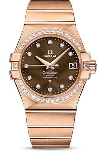 Omega Constellation Rose Gold 35 MM - Rose Gold Bracelet - Diamond Bezel - Brown Diamond Dial - 123.55.35.20.63.001