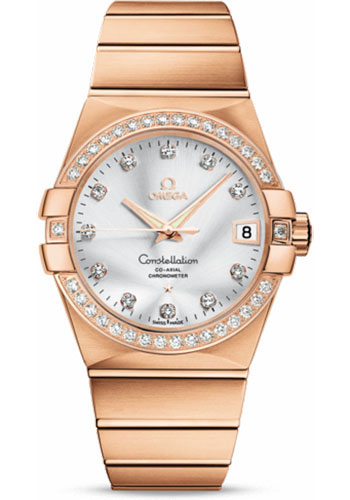 Omega Constellation Rose Gold 38 MM - Rose Gold Bracelet - Diamond Bezel - Silver Diamond Dial - 123.55.38.21.52.001